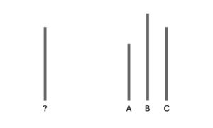 One vertical line next to a group of three others of varying lengths